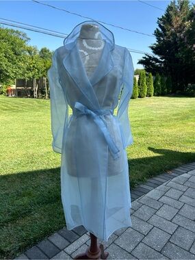 NWT Carlisle Silk Organza Sheer Baby Blue Trench with Tie Belt